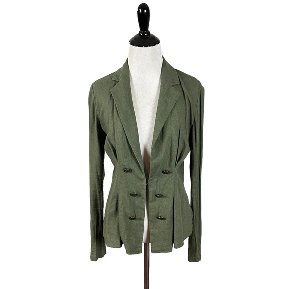 Free People Linen Military Cinched Waist Blazer Army Green Grunge Subversive XS - Picture 8 of 17